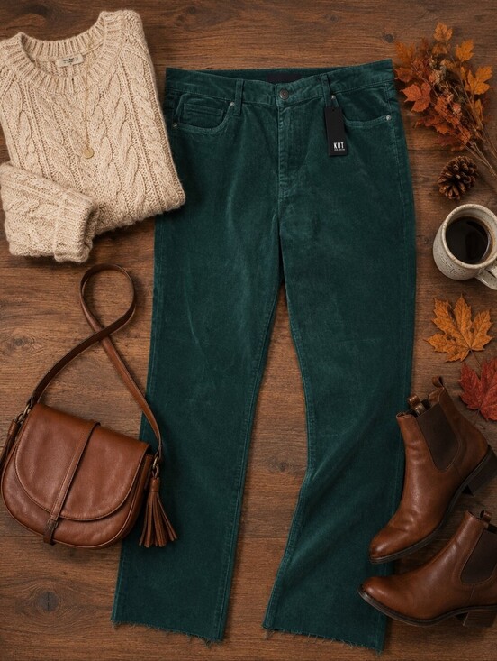Kut from the Kloth Pants - Kut From The Kloth REESE NWT Green Corduroy Raw Hem Fall casual Pants. Ladies 18